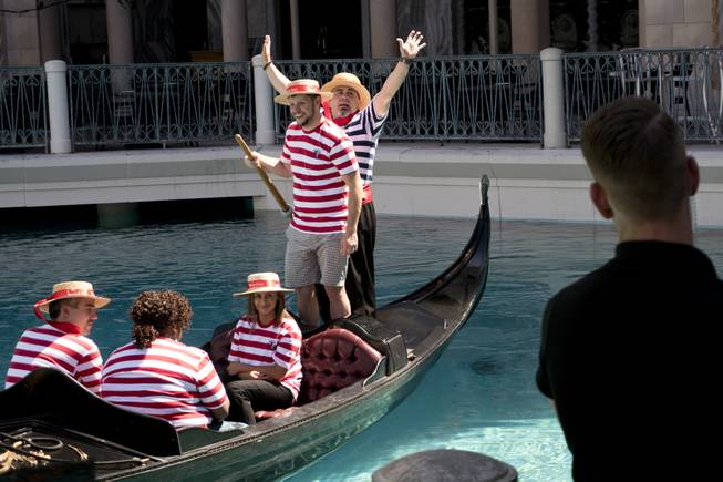 Master Gondolier Tino allows Las Vegas Weekly reporter Mark Adams to steer the gondola alone during a "Gondola Rowing 101" class as part of the Gondola University attraction at The Venetian Hotel & Casino, Thursday, July 7, 2016.