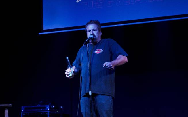 "Stuttering" John Melendez performs stand up at the Adrenaline Sports Bar & Grill, Friday, July 8, 2016.