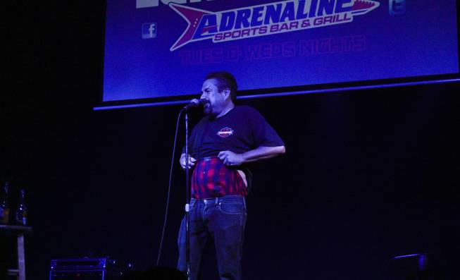 "Stuttering" John Melendez performs stand up at the Adrenaline Sports Bar & Grill, Friday, July 8, 2016.