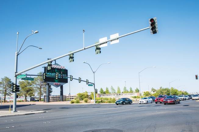 At the northeast corner of Tropicana Avenue and Swenson Street sits a modest marker designating a gateway to UNLV’s campus.
