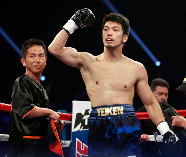 Middleweight boxer Ryota Murata of Japan celebrates his first-round TKO victory over George Tahdooahnippah at the MGM Grand Garden Arena on Saturday, July 23, 2016. 