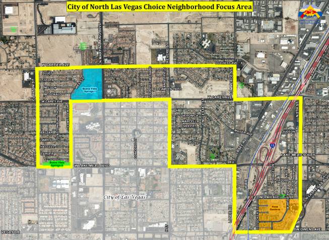 The Choice Neighborhood Initiative in North Las Vegas aims to revitalize the distressed urban area outlined on this aerial map.