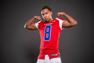 Iyen Medlock of the Valley High football team poses for a photo at the Las Vegas Suns high school football media day July 20, 2016 at the South Point.