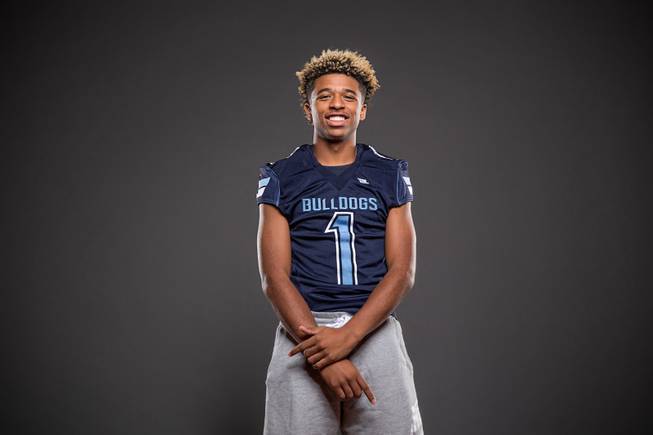 Bryce Hamton of the Centennial High football team poses for a photo at the Las Vegas Suns high school football media day July 20, 2016 at the South Point.