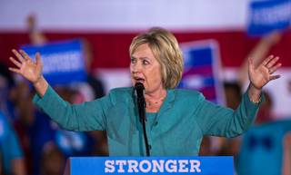 Democratic nominee for President Hillary Clinton holds a campaign rally to talk about her plans for growing the economy and other concerns at IBEW Local 357 on Thursday, August 4, 2016.