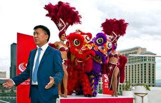 Vice president of Hainan Airlines Hou Wei joins with the Las Vegas Convention and Visitors Authority to announce from Drai's Pool at the Cromwell that Hainan Airlines will be making their first nonstop service to Las Vegas on Thursday, August 4, 2016.
