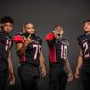 Members of the Las Vegas High football team pose for a photo at the Las Vegas Sun's high school football media day July 20, 2016 at the South Point. They include, from left, Archie McArthur, Robert Kaempfer, Elijah Hicks, and Cruz Littlefield.