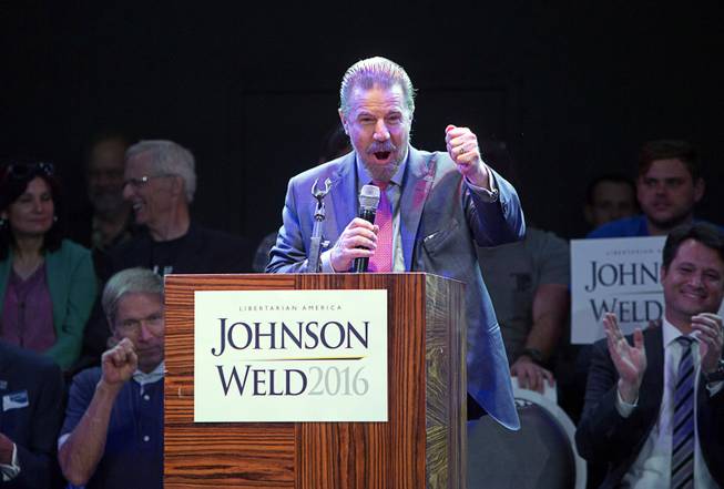 Juan Hernandez, national chair of Hispanics for Johnson/Weld, speaks during a rally for Libertarian Party candidate for president Gary Johnson, a former New Mexico governor, and vice-presidential candidate William Weld, former governor of Massachusetts, at The Foundry nightclub in the SLS Las Vegas Thursday, Aug. 18, 2016.