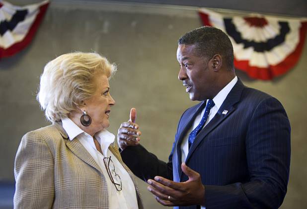 Las Vegas Mayor Carolyn Goodman, left, speaks with Peter Edge, executive associate director for Homeland Security Investigations, during an opening ceremony for the Federal Justice Tower, a new office building in downtown Las Vegas, Thursday, Aug. 18, 2016. The building will provide office space for multiple components of U.S. Immigration and Customs Enforcement, the U.S. Attorneys Office for the District of Nevada, the Federal Protective Service and the Department of Labors Office of the Inspector General.
