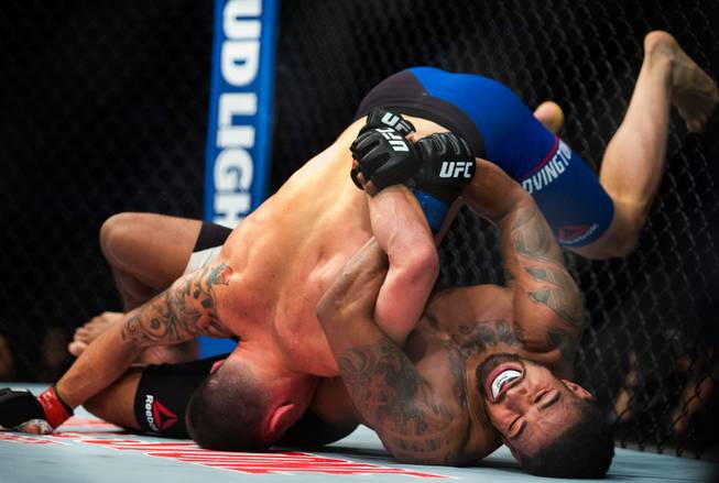 Welterweight Colby Covington dominates Max Griffin on the canvas during the UFC 202 fight night action at the T-Mobile Arena on Saturday, August 20, 2016.