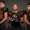 Members of the Eldorado High football team pose for a photo at the Las Vegas Sun's high school football media day July 20, 2016 at the South Point. They include, from left, Francisco Ceja, Anthony Silva, and Jaime Rangel.