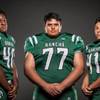 Members of the Rancho High football team pose for a photo at the Las Vegas Sun's high school football media day July 20, 2016 at the South Point. They include, from left, Jordan Betts, Gabriel Dorantes, and Eddy Samano.