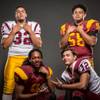 Members of the Del Sol High football team pose for a photo at the Las Vegas Sun's high school football media day July 20, 2016 at the South Point. They include, from left, Darrion Webb, Barry Williams, Jason Hoyer and Javier Arroyo.