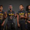 Members of the Durango High football team pose for a photo at the Las Vegas Sun's high school football media day July 20, 2016 at the South Point. They include, from left, Jayson Johnson, Alhaji Kamara, Byron Simmons, and Venny Sandoval.