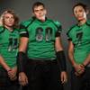 Members of the Virgin Valley High football team pose for a photo at the Las Vegas Sun's high school football media day July 20, 2016, at the South Point. They include, from left, Hogan Fowles, Jaden Dalton, and Cesar Zarate.