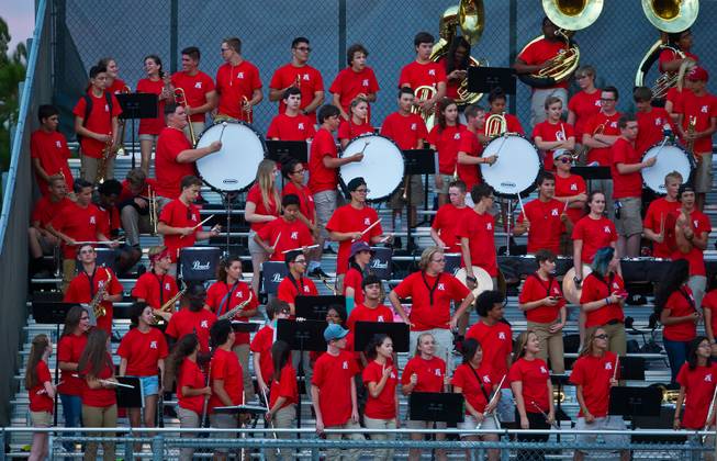 The Arbor View band keeps the crowd into the game during their season opener on Friday, August 26, 2016.