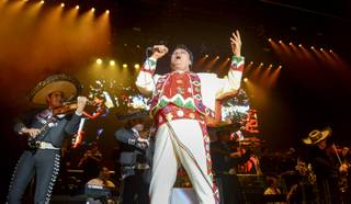 Mexican music icon Juan Gabriel takes the stage on his Volver 2014 tour in The AXIS Powered by Monster at Planet Hollywood Resort & Casino during Mexican Independence Day weekend in Las Vegas on Monday, Sept. 15, 2014. 