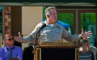 Sheriff Joe Lombardo speaks while joined by public officials during the opening ceremonies for the Spring Valley Area Command to service a portion of the western valley on Tuesday, August 30, 2016.