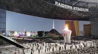 An artist's illustration of a stadium on Russell Road and Las Vegas Boulevard was revealed during a Southern Nevada Tourism Infrastructure Committee meeting at UNLV Thursday, Aug. 25, 2016.