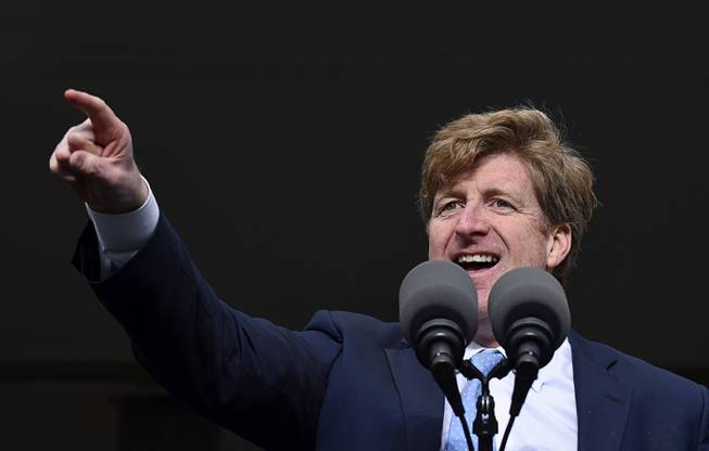In a Monday, March 30, 2015 file photo, former Rhode Island Rep. Patrick Kennedy speaks at the dedication of the Edward M. Kennedy Institute for the United States Senate, in Boston. 