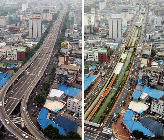 Cheonggyecheon Freeway Restoration Project in Seoul, South Korea