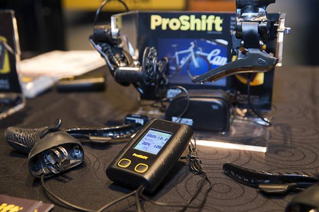A ProShift computer is displayed during the Interbike Expo 2016 media preview at the Mandalay Bay Convention Center Tuesday, Sept. 20, 2016. The ProShift works with Shimano, SRAM or Campagnolo systems and uses algorithms to automatically maintain the optimum gear.