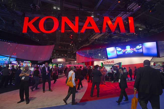 The Konami booth is shown during the Global Gaming Expo (G2E) convention at the Sands Expo and Convention Center Tuesday, Sept. 27, 2016.