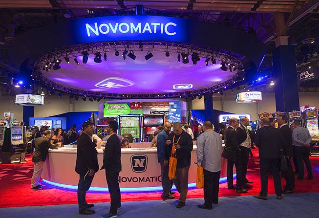 The Novomatic booth is shown during the Global Gaming Expo (G2E) convention at the Sands Expo and Convention Center Tuesday, Sept. 27, 2016.