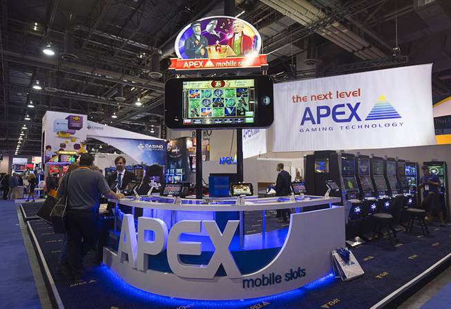 The APEX Gaming Technology booth is shown during the Global Gaming Expo (G2E) convention at the Sands Expo and Convention Center Tuesday, Sept. 27, 2016.