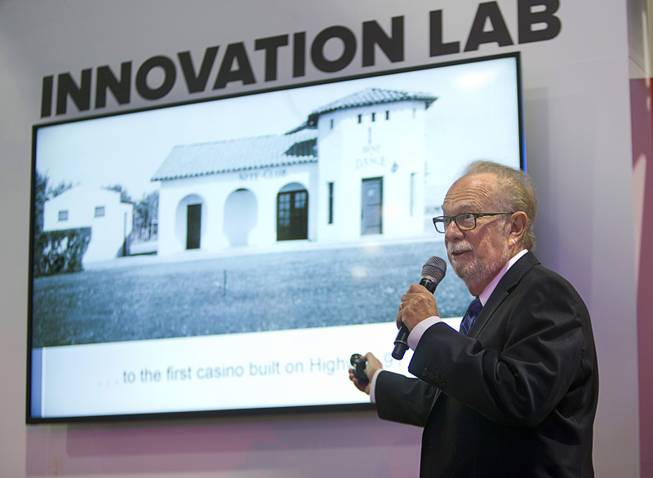 Mark Yoseloff, executive director of the Center for Gaming Innovation at UNLV, speaks at the Innovation Lab booth during the Global Gaming Expo (G2E) convention at the Sands Expo and Convention Center Wednesday, Sept. 28, 2016.