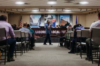 Veteran Boone Cutler speaks during a panel discussion about the benefits of marijuana for veterans at the Laborers International Union, 4201 E. Bonanza Road, on October 5, 2016.