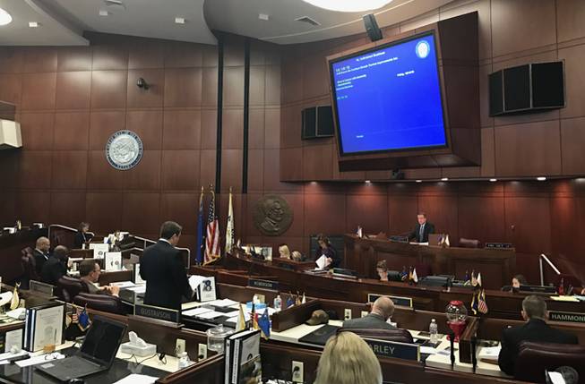 The Nevada Senate considers a final set of amendments to a public financing plan to build a 65,000-seat NFL stadium in Las Vegas and expand the Las Vegas Convention Center on Friday, Oct. 14, 2016, in Carson City.