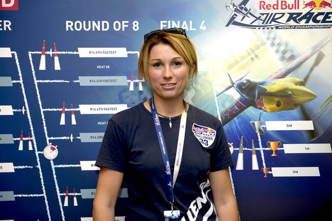 Red Bull Air Race World Championships in Las Vegas were plagued by high winds canceling the final race of the Challenger Cup Series at the Las Vegas Motor Speedway. Melanie Astles of France (pictured here), the first woman to complete in the Red Bull Air Race, commented on how disappointed she was since she was in last place and had no where to go but up in the standings. Sunday,October 16, 2016.