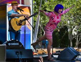 Bilingual musician and Latin Grammy winner Mister G performs on the children's stage during the 15th Annual Vegas Valley Book Festival in downtown about the historic Fifth Street School on Saturday, Oct. 13, 2016.