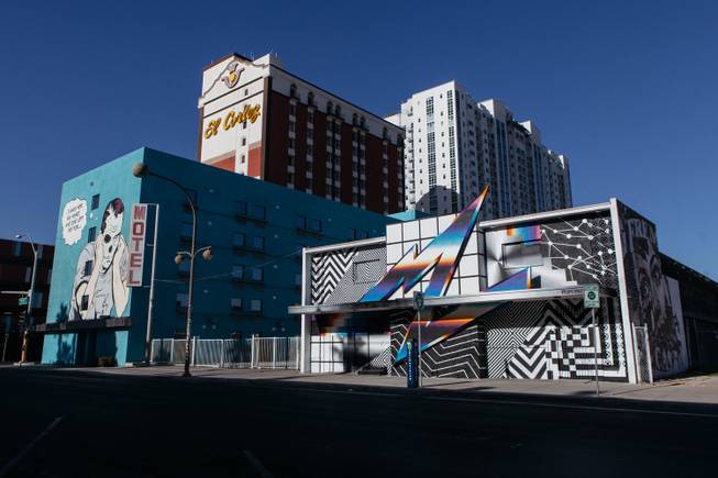 A mural by Felipe Pantone in Downtown Las Vegas, Nev. on Oct. 18, 2016.