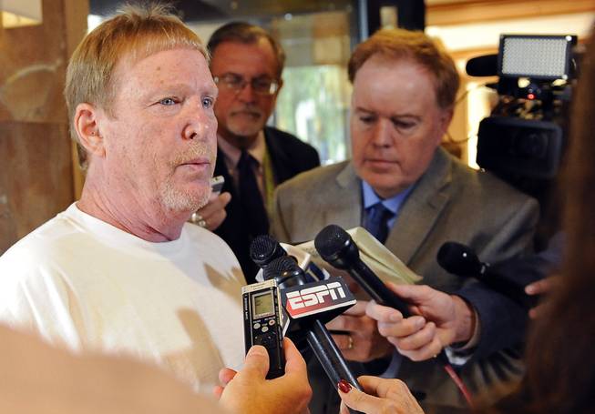 Oakland Raiders owner Mark Davis speaks to the media at the NFL fall meetings, Wednesday, Oct. 19, 2016, in Houston.