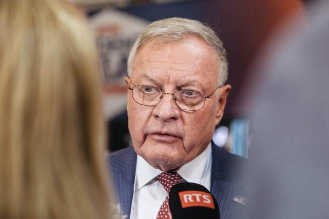 Foreign policy advisor to the Trump presidential campaign Lieutenant General Joseph K. Kellogg, Jr. speaks with media inside the spin room at Thomas and Mack Center in Las Vegas, Nev. after the third presidential debate on Oct. 17, 2016.
