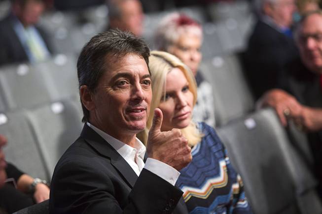 Actor Scott Baio gives a thumbs up before the final presidential debate between Republican nominee Donald Trump and Democratic presidential nominee Hillary Clinton at UNLV Wednesday, Oct. 19, 2016.