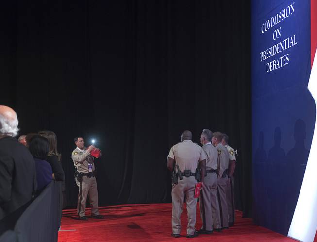 Metro Police officers take a photo before the final presidential debate between Republican nominee Donald Trump and Democratic presidential nominee Hillary Clinton at UNLV Wednesday, Oct. 19, 2016.