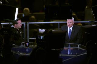 Republican vice presidential candidate Gov. Mike Pence is interviewed by NBC before the third and final presidential debate Wednesday, Oct. 19, 2106, at the Thomas & Mack Center at UNLV.