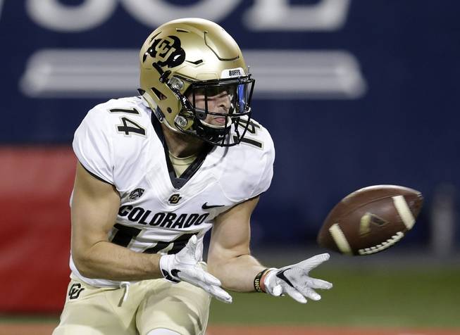 Colorado wide receiver Jay MacIntyre (14) during the first half of an NCAA college football game against Arizona, Saturday, Nov. 12, 2016, in Tucson, Ariz. 