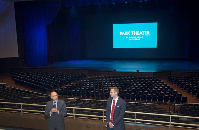Patrick Miller, left, general manager of the Monte Carlo and Daniel Bernbach, executive director of Park Theater at the Monte Carlo, talk with reporters during a media preview of the theater Tuesday, Dec. 6, 2016.