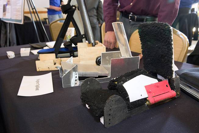 Super Splint product prototypes are displayed during a UNLV Senior Design showcase at UNLV Wednesday, Dec. 7, 2016. The prototypes allow for more adjustment than conventional splints.