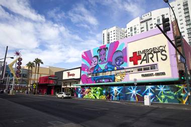 A mural by artist Jerry Misko, bottom, is shown at the Emergency Arts building in downtown Las Vegas Sunday, Dec. 11, 2016.