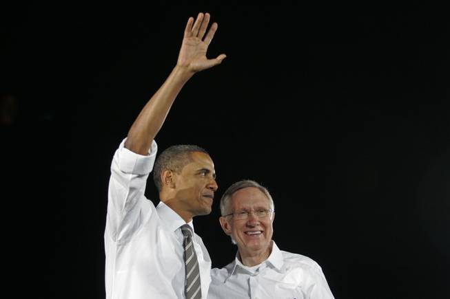 President Barack Obama and Sen. Harry Reid wave to the crowd after a speech outside Orr Middle School at a "Moving America Forward" rally in 2010. Upon Reid's retirement, Obama said: "It is no exaggeration to say that America wouldn’t have accomplished all we have these past eight years — or the past three decades — without Harry Reid. He is as tough and shrewd as they come, unafraid to do the right thing, and has never stopped fighting for folks who can’t fight for themselves.”