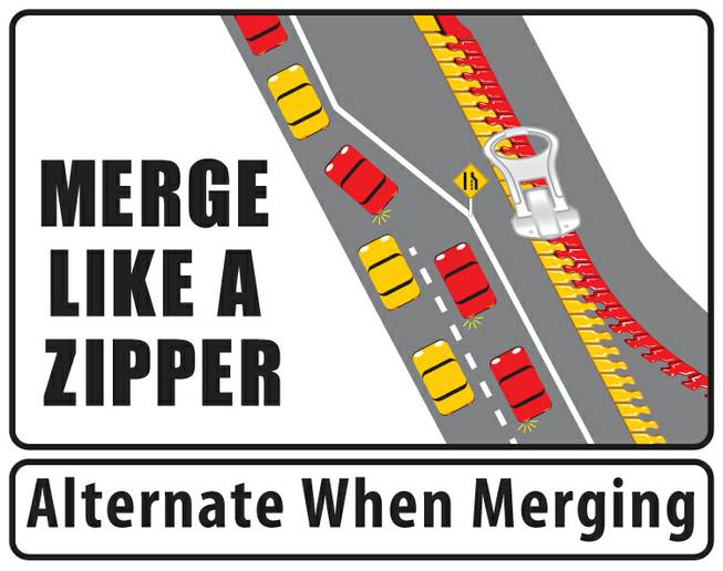NDOT is hoping to persuade motorists to imagine a zipper when merging. 