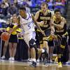 Kentucky guard Malik Monk (5) is chased by Northern Kentucky forward Carson Williams (23) and Northern Kentucky guard Dantez Walton (32) during a game in the men's NCAA college basketball tournament in Indianapolis, Friday, March 17, 2017. Kentucky will face Wichita State on Sunday, March 19, 2017, for the right to advance to the Sweet 16.