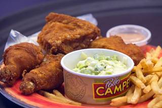A chicken order with french fries and cole slaw is shown during the grand opening of Pollo Campero, 1025 W. Craig Rd., Wednesday, April 5, 2017. The restaurant, founded in Guatemala, is the first Las Vegas location for the popular Latin chicken chain.