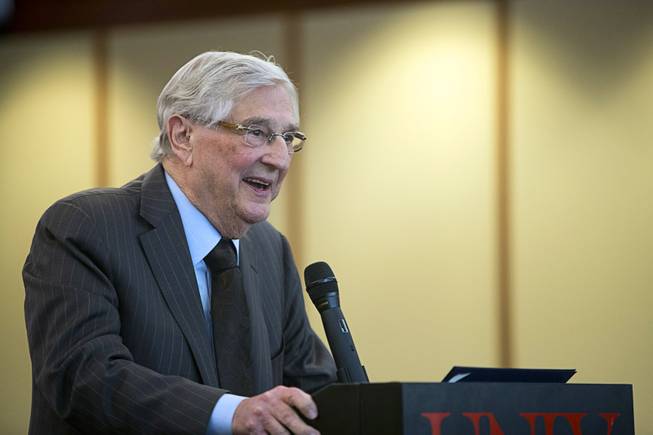 William S. Boyd, founder and executive chairman of Boyd Gaming Corporation, speaks during a ceremony honoring former Senate Majority Leader Harry Reid (D-Nev) at UNLV Thursday, April 20, 2017. Reid was officially named as the first Distinguished Fellow in Law and Policy at UNLV's Boyd School of Law.