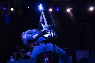 Mastodon bassist Troy Sanders performs during their set at the first annual Las Rageous music festival at the Las Vegas Downtown Event Center, Saturday, April 22, 2017.